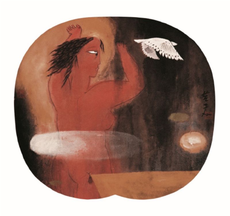 張羽《神鳥》，36×40cm，宣紙、彩墨，1985年