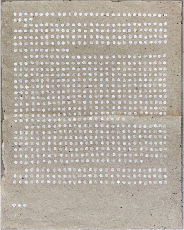 張羽《1993.12.27. 指印──抄康定斯基 「論藝術的精神」108-109p》，63.5 x 53.5cm，毛邊紙、丙烯顏色，1993年